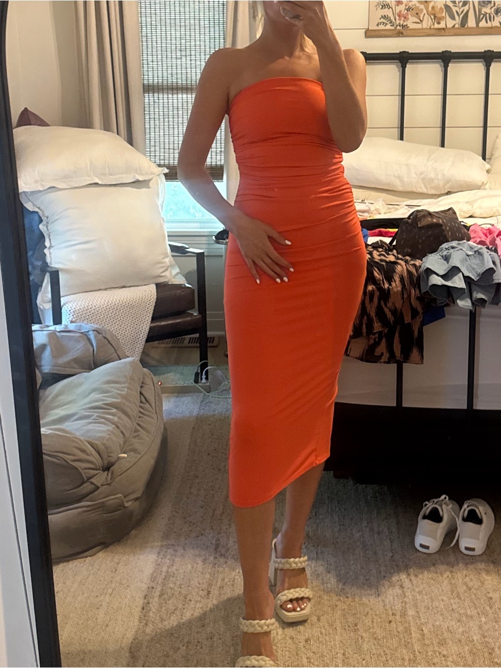 Anthropologie Strapless Orange Midi Dress